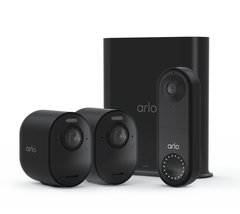 The Wired Doorbell + 4K Camera Bundle, in black, facing front